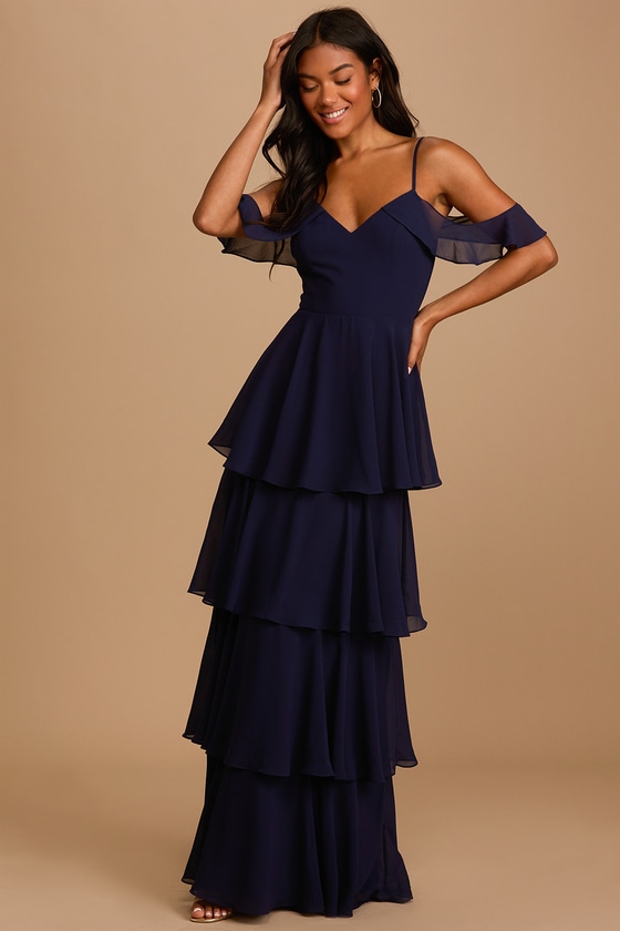 Navy Blue Dress - Tiered Maxi Dress ...